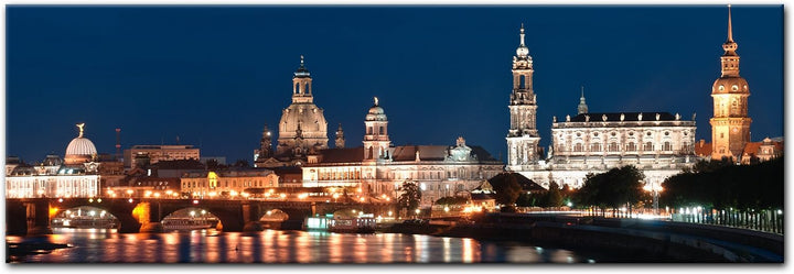 Bilderdepot24 Bild auf Leinwand | Dresden Skyline bei Nacht - Deutschland I in 120x40 cm als Panoram