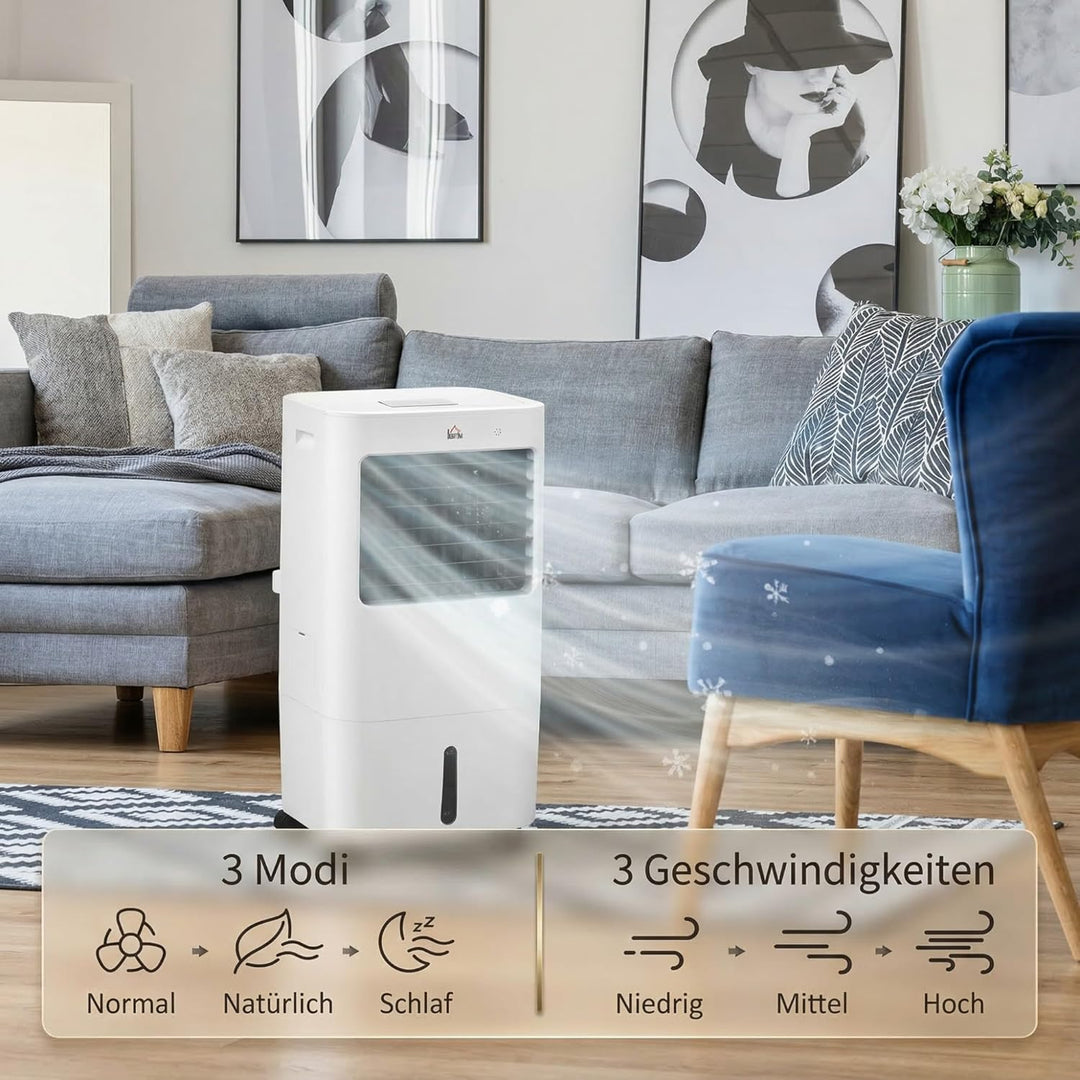 HOMCOM 3 in 1 Luftkühler mit Luftbefeuchtung Wasserkühlung 15L 60° oszillierendes Ventilator 65W mit