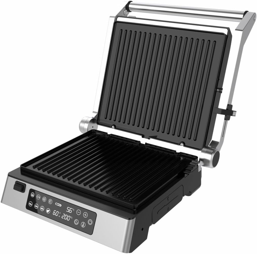 FlamePro Kontaktgrill mit externem Temperaturfühler, 8 Programme, antihaftbeschichtete Grillplatte,