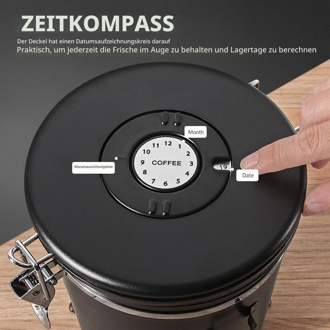 ZONJIE Kaffeedose luftdicht - 2,8L Edelstahl Kaffeebohnenbehälter 1kg Vakuum Kaffeebohnen Vorratsdos
