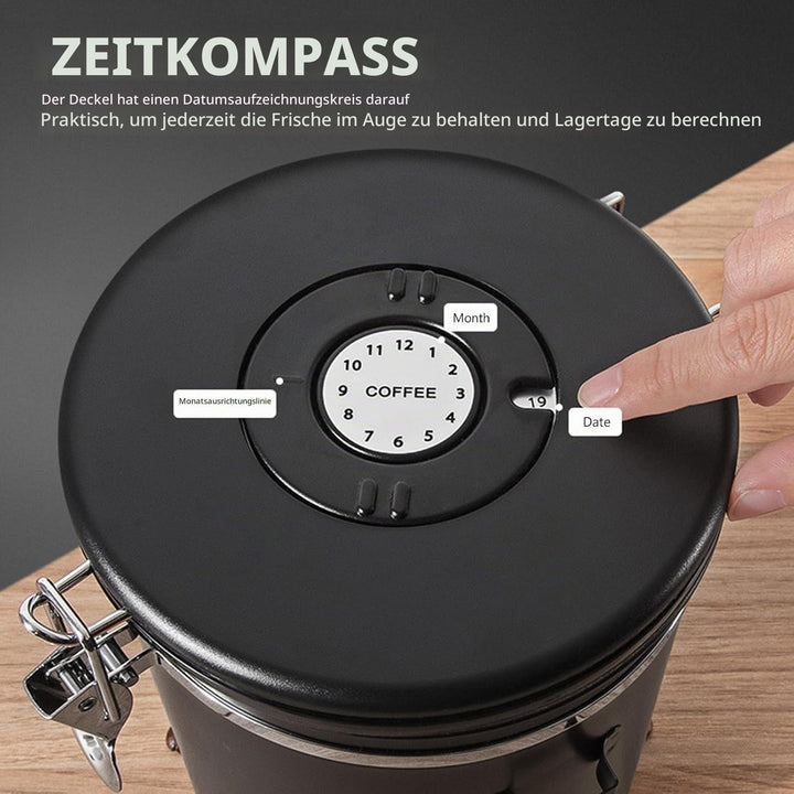 ZONJIE Kaffeedose luftdicht - 2,8L Edelstahl Kaffeebohnenbehälter 1kg Vakuum Kaffeebohnen Vorratsdos