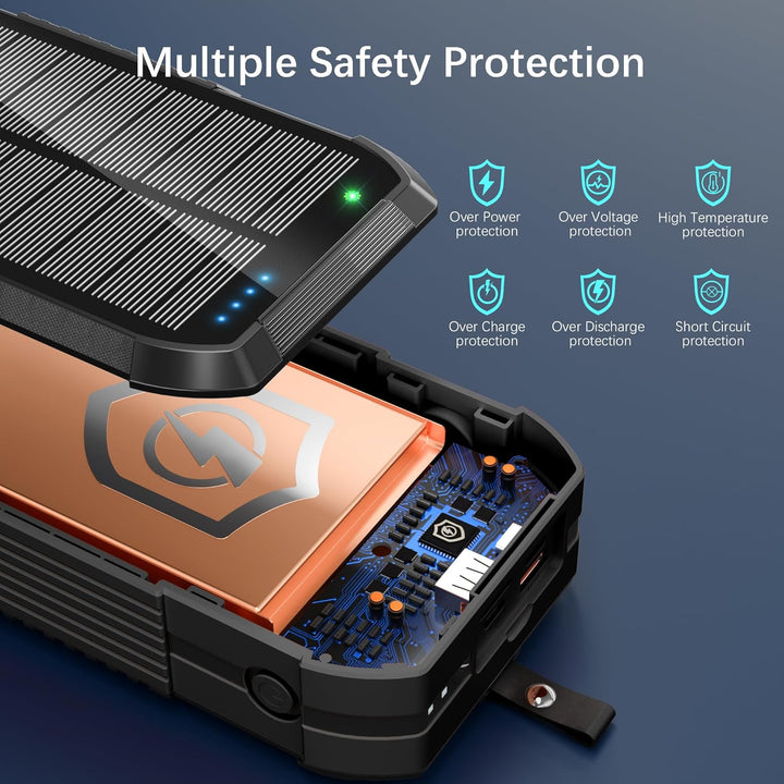 56800mAh Solar Wireless Power Bank, tragbares Ladegerät 30W Schnelles Ladegerät 6 Ausgänge & 4 Eingä