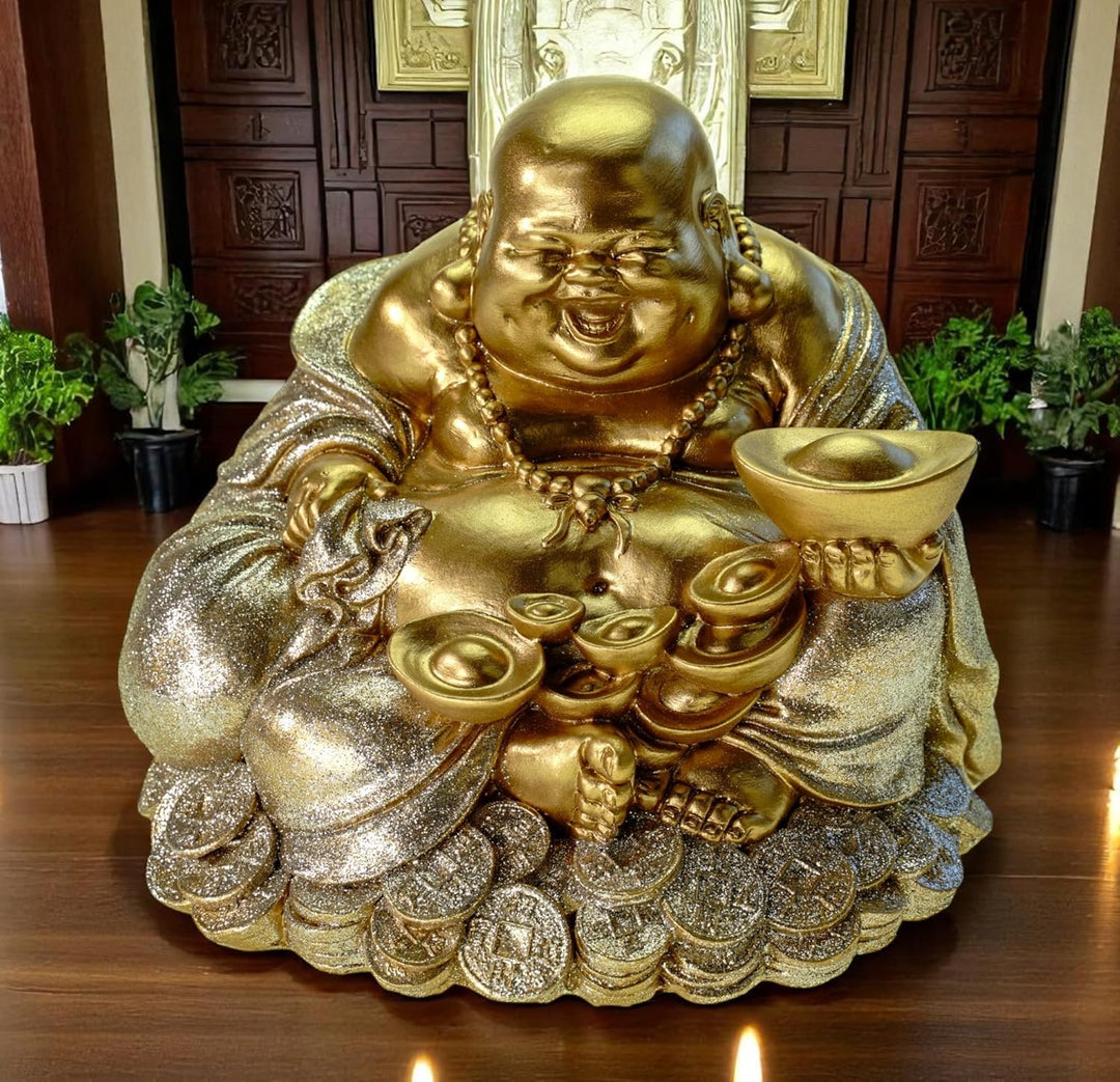 Kremers Schatzkiste grosse Spardose Glücksbuddha 18 cm Deko Sparschwein Figur Happy Buddha