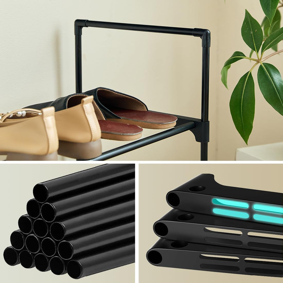 Schuhregal mit 4 Ebenen, Schuhständer aus Metall, Schuhaufbewahrung, Schuh-Organizer für 12 Paar,sta