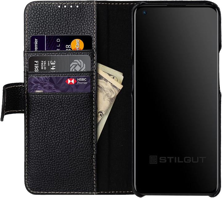 STILGUT Talis kompatibel mit OnePlus 9 Hülle mit Kartenfach aus Leder, Wallet Case, Lederhülle mit F