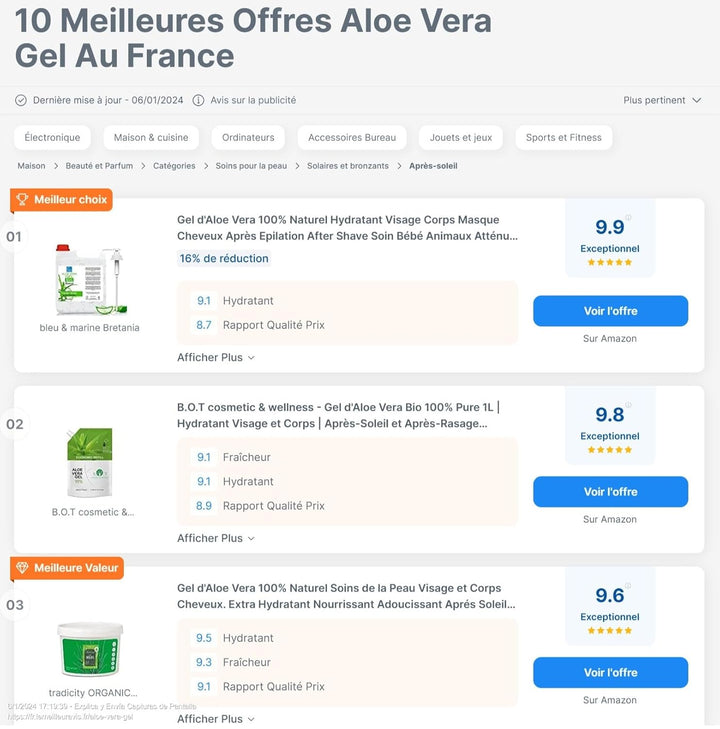 Aloe-Vera-Gel 1000 ml aus Bio-Pflanzen der Kanarischen Inseln, Skincare Babys und Haustiere, Frische