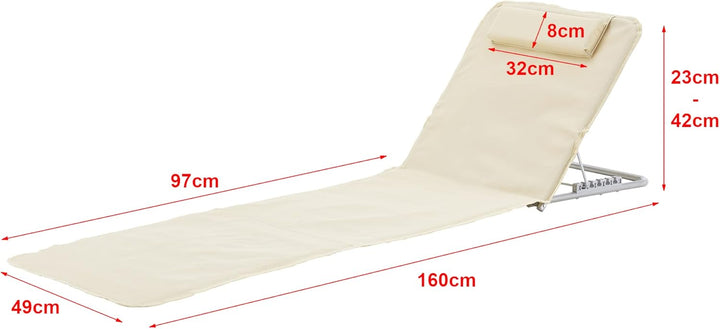 [en.casa] Strandmatte Cellorigo 2er Set Strandliege klappbar Beige Sonnenmatte mit 5-Fach Verstellba