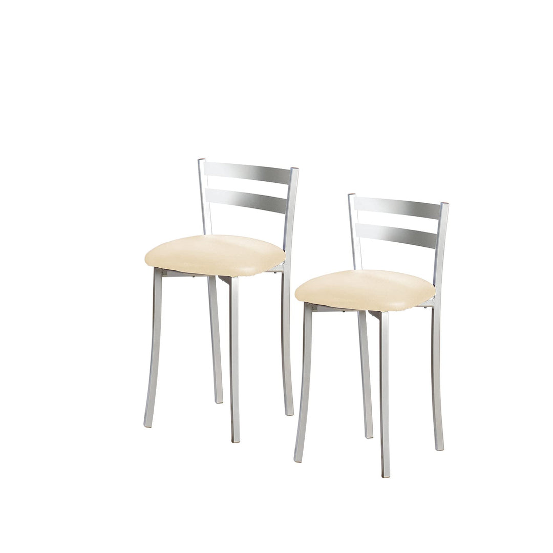 ASTIMESA Zwei Küchenhocker mit Rückenlehne Streifen, Metall, Kunstleder, beige, Sitzhöhe: 45 cm (TAB