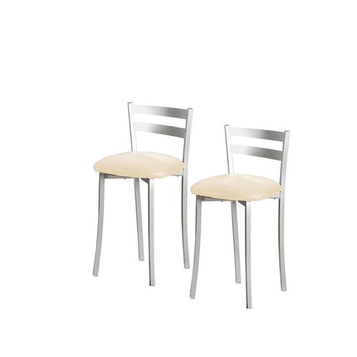 ASTIMESA Zwei Küchenhocker mit Rückenlehne Streifen, Metall, Kunstleder, beige, Sitzhöhe: 45 cm (TAB