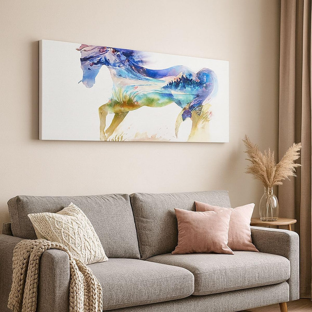 Wandbilder Dekoration Wohnzimmer Pferd Natur arabien ethnische Panorama Bilder auf Leinwand 120x50cm