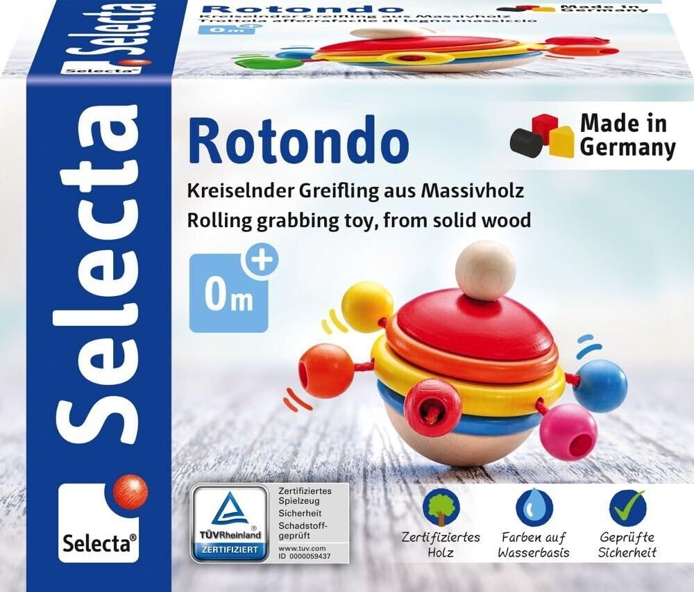 Selecta Greifling Set | Rotondo ab Geburt + Rolina Lok-Greifling | Holzspielzeug Baby | Selecta
