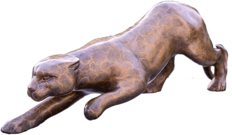 IDYL Bronze-Skulptur Kleiner Jaguar Wildkatze| 14 x 11 x 45 cm | Tierfigur Katze aus Bronze handgefe