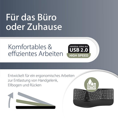MediaRange Ergonomische Tastatur, kabelgebundene Multimedia-Tastatur mit 124 Tasten und Scroll-Rad,