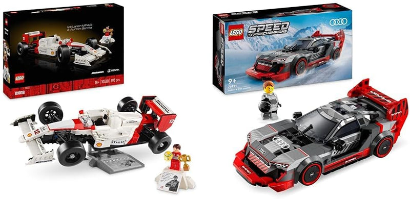 LEGO Icons McLaren MP4/4 & Ayrton Senna Modellauto Set, F1 Rennwagen Bausatz & Speed Champions Audi