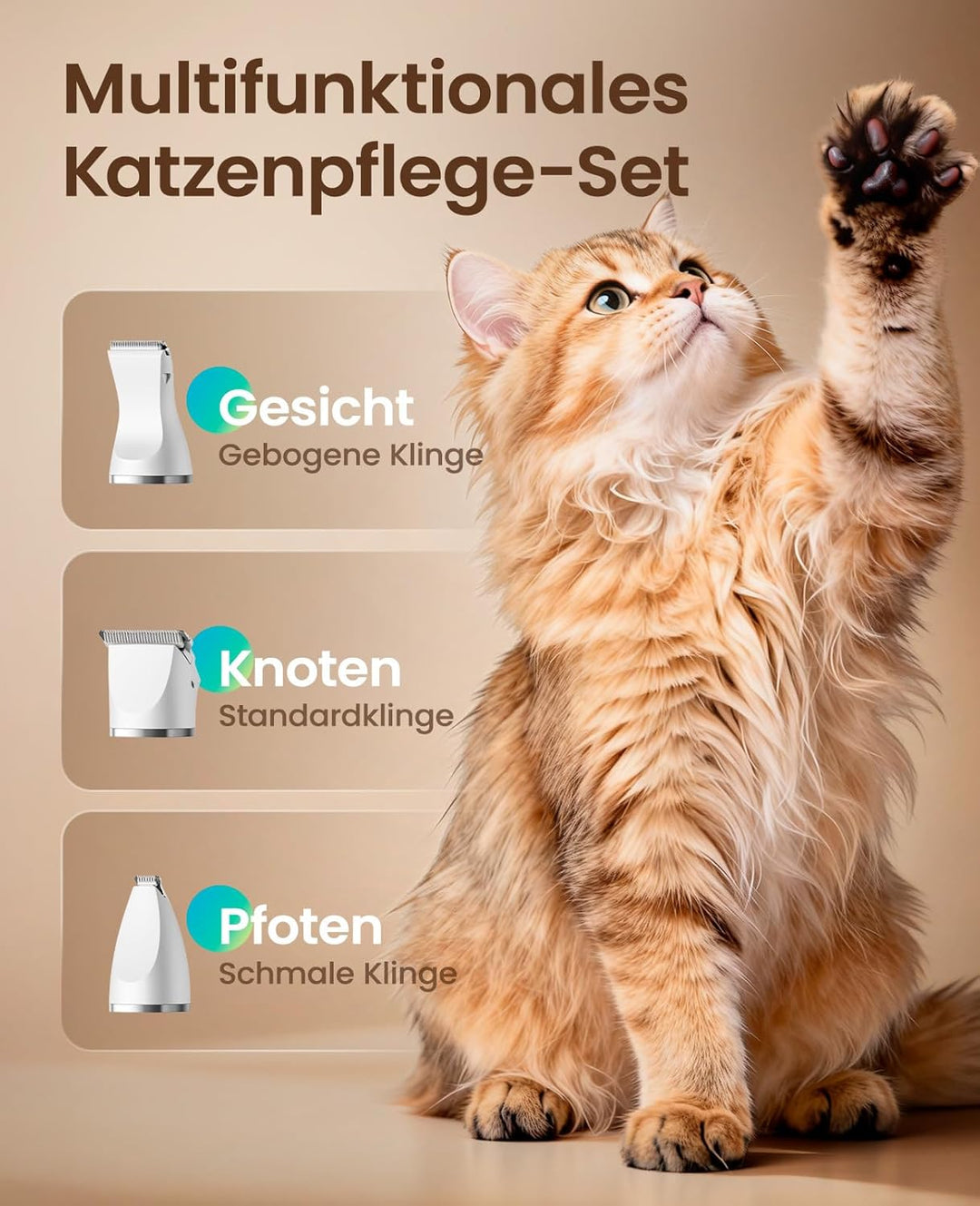oneisall 3 in 1 Schermaschine Katze Hunde, LCD-Anzeige Leise Katzenrasierer Profi Haarschneidemaschi
