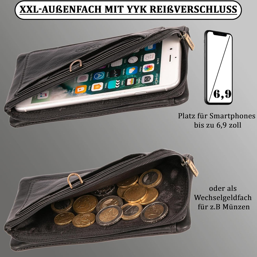 MATADOR Leder Geldbörse für Damen Gross 11 Kartenfächer Herren - TÜV geprüfter RFID & NFC Schutz -Ha