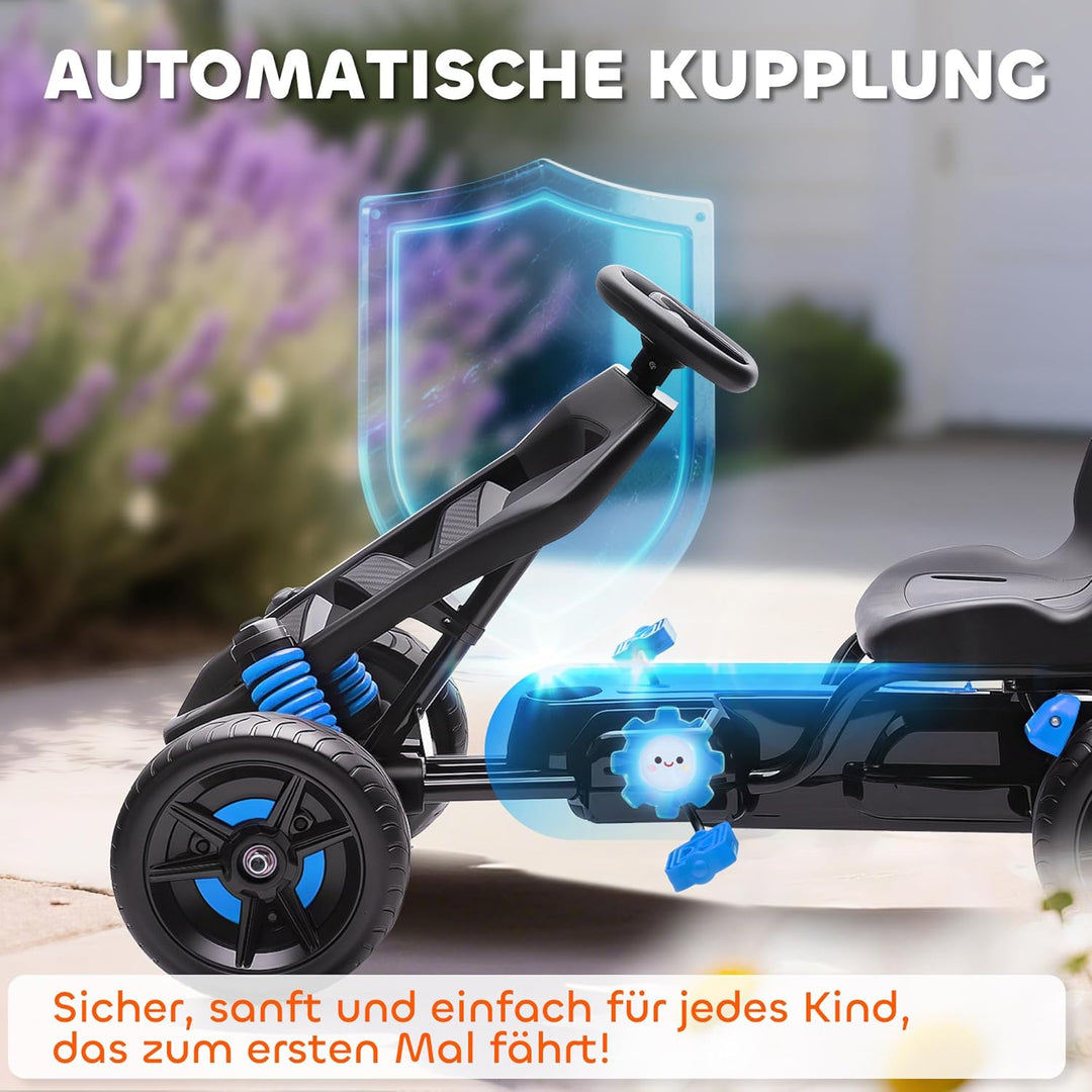 AIYAPLAY Gokart Tretauto mit Handbremse, Automatisches Kupplungssystem, Vor- und Rückwärtsgang, Tret