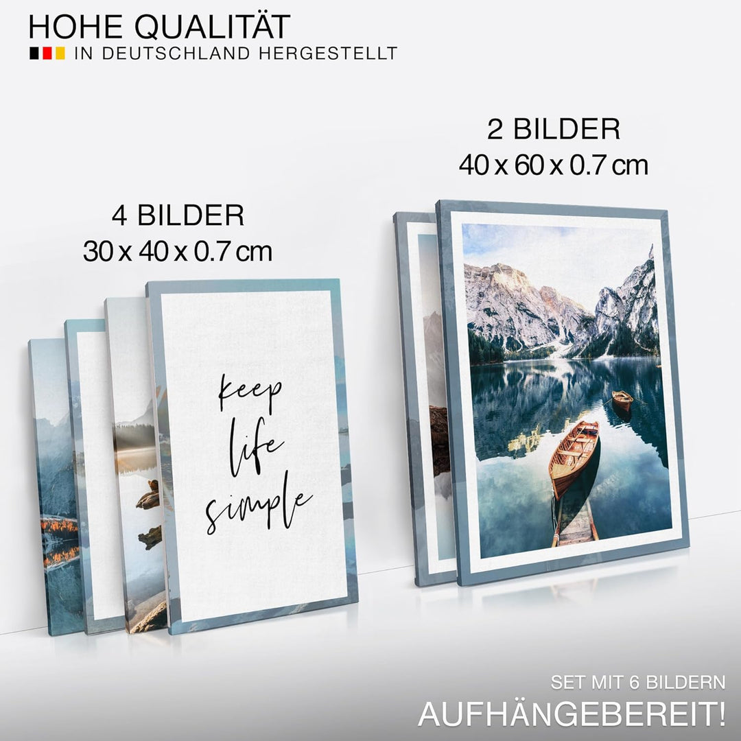 Novart Wandbilder Set Berge und See Natur - KEIN EXTRA RAHMEN BENÖTIGT - Modern Deko - Wohnzimmer Sc