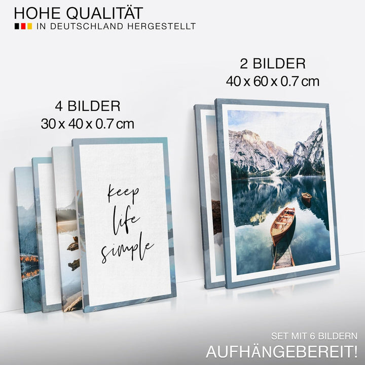 Novart Wandbilder Set Berge und See Natur - KEIN EXTRA RAHMEN BENÖTIGT - Modern Deko - Wohnzimmer Sc