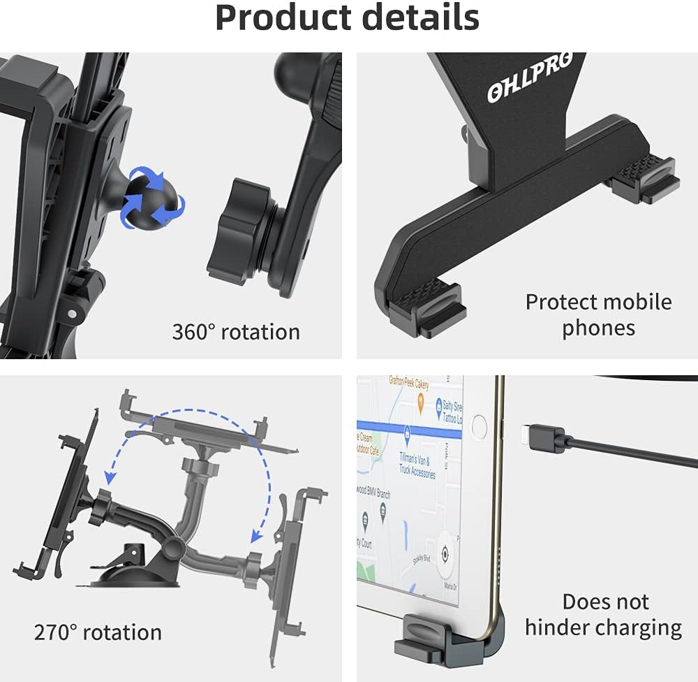 Tablet Halterung Auto, 360° Drehbare Verstellbare iPad Autohalterung, Universal Armaturenbrett Winds