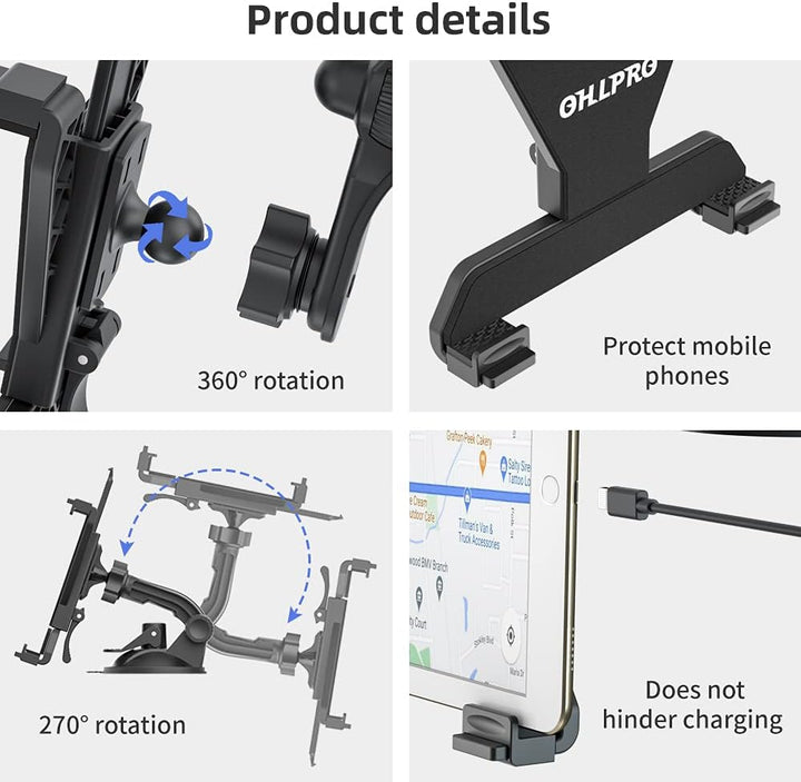 Tablet Halterung Auto, 360° Drehbare Verstellbare iPad Autohalterung, Universal Armaturenbrett Winds