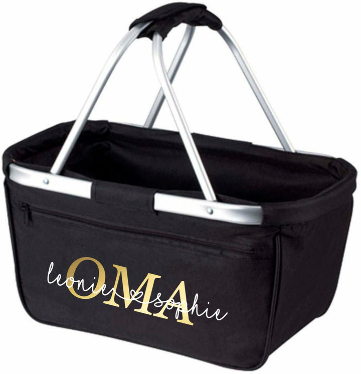 Einkaufskorb Oma - Personalisiert mit Name - Einkaufstasche faltbar Tragekorb mit Aufdruck - 45 x 25
