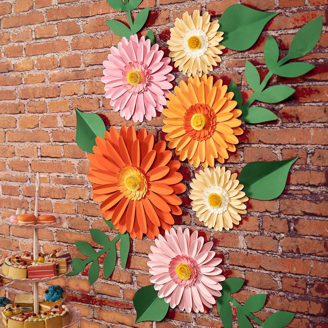 Easy Joy 6 Stück 3D Gänseblümchen Wanddeko,Papier Blumen Deko,Künstliche Blumen für Muttertag,Wohnzi