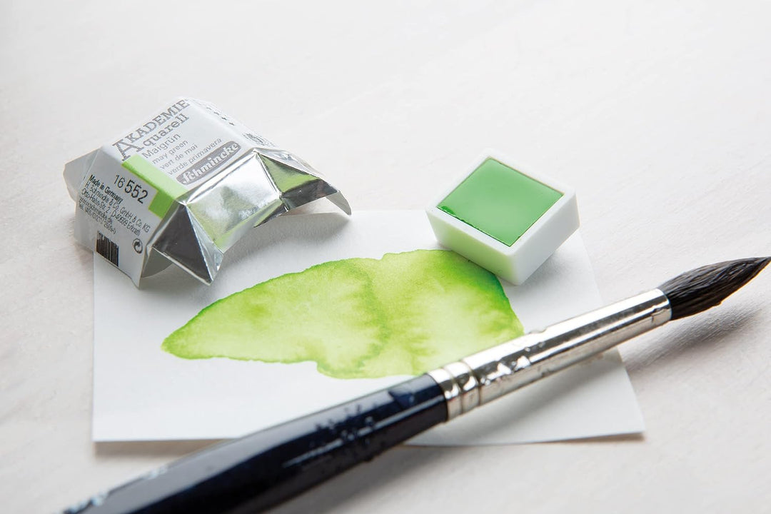 Schmincke – AKADEMIE Aquarell Farbkasten, Vollsortiment 24 x 1/2 Näpfchen, 75 424 097, Metallkasten,