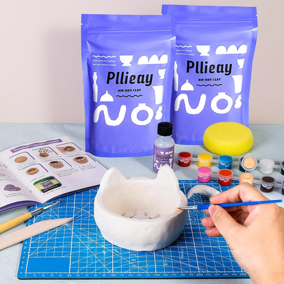 Pllieay Töpferset für Anfänger - Lufttrocknendes DIY Set für Erwachsene, Selbsttrocknender Ton zum K