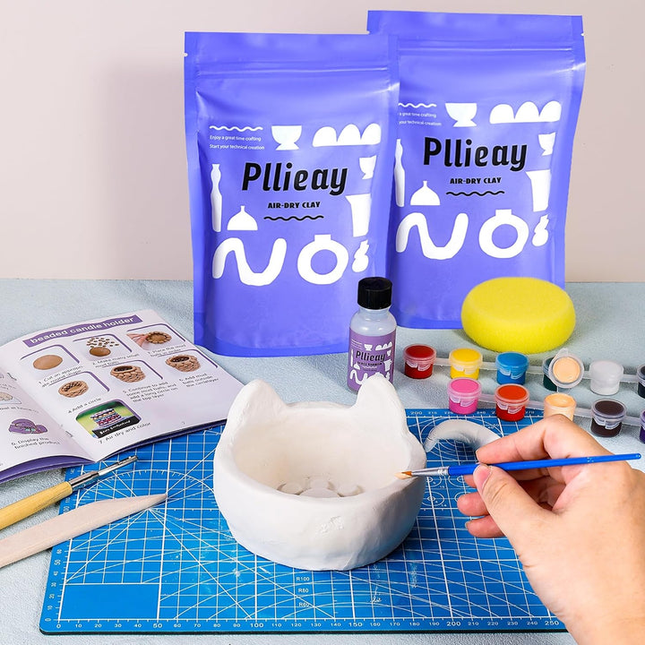 Pllieay Töpferset für Anfänger - Lufttrocknendes DIY Set für Erwachsene, Selbsttrocknender Ton zum K