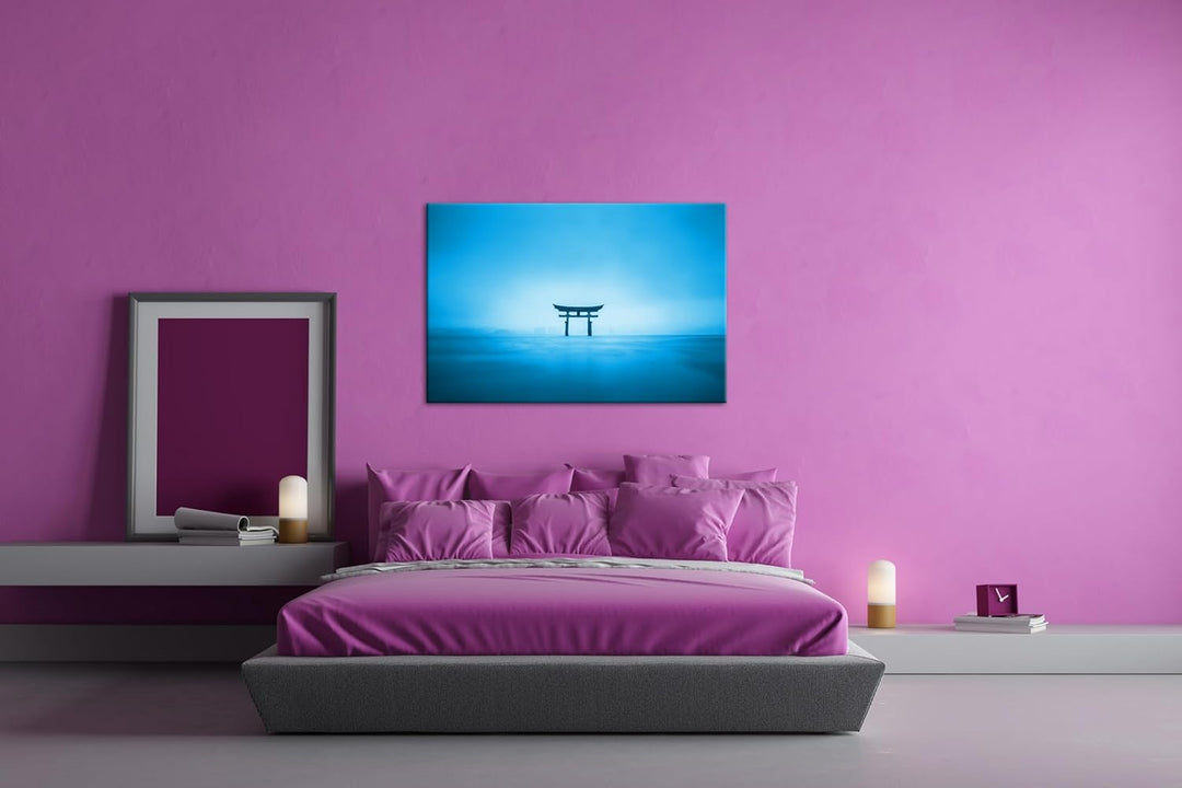 deyoli Schrein in Japan am Meer Format: 120x80 cm Effekt: Monocrome Blau als Leinwandbild, Motiv fer