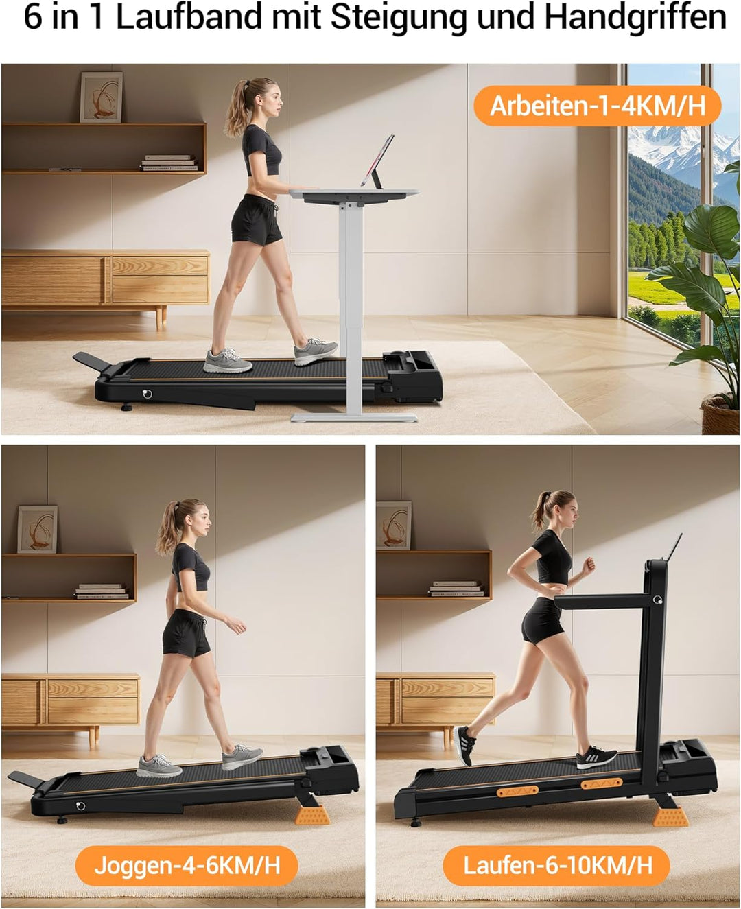 Walking Pad Klappbar mit Steigung 10KM/H, 16% Laufband für Zuhause Klappbar mit Steigung, LED Anzeig
