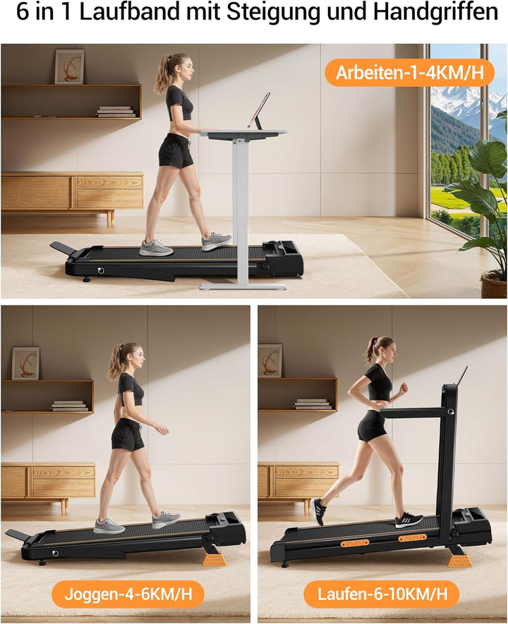 Walking Pad Klappbar mit Steigung 10KM/H, 16% Laufband für Zuhause Klappbar mit Steigung, LED Anzeig