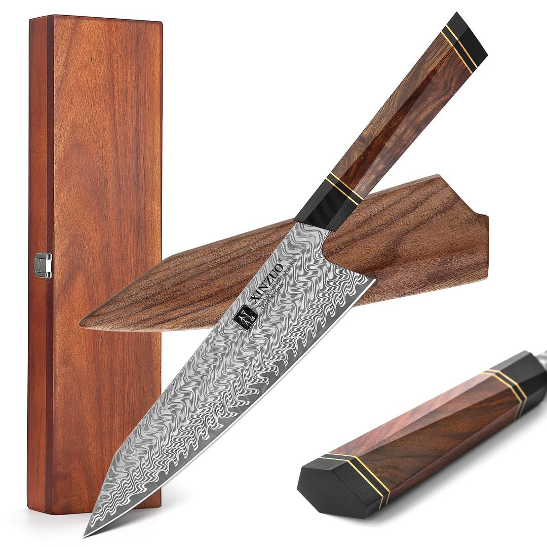XINZUO Damaststahl 21.5cm Kochmesser, handgeschmiedetes Kiritsuke Chefmesser Profi Küchenmesser-Wüst