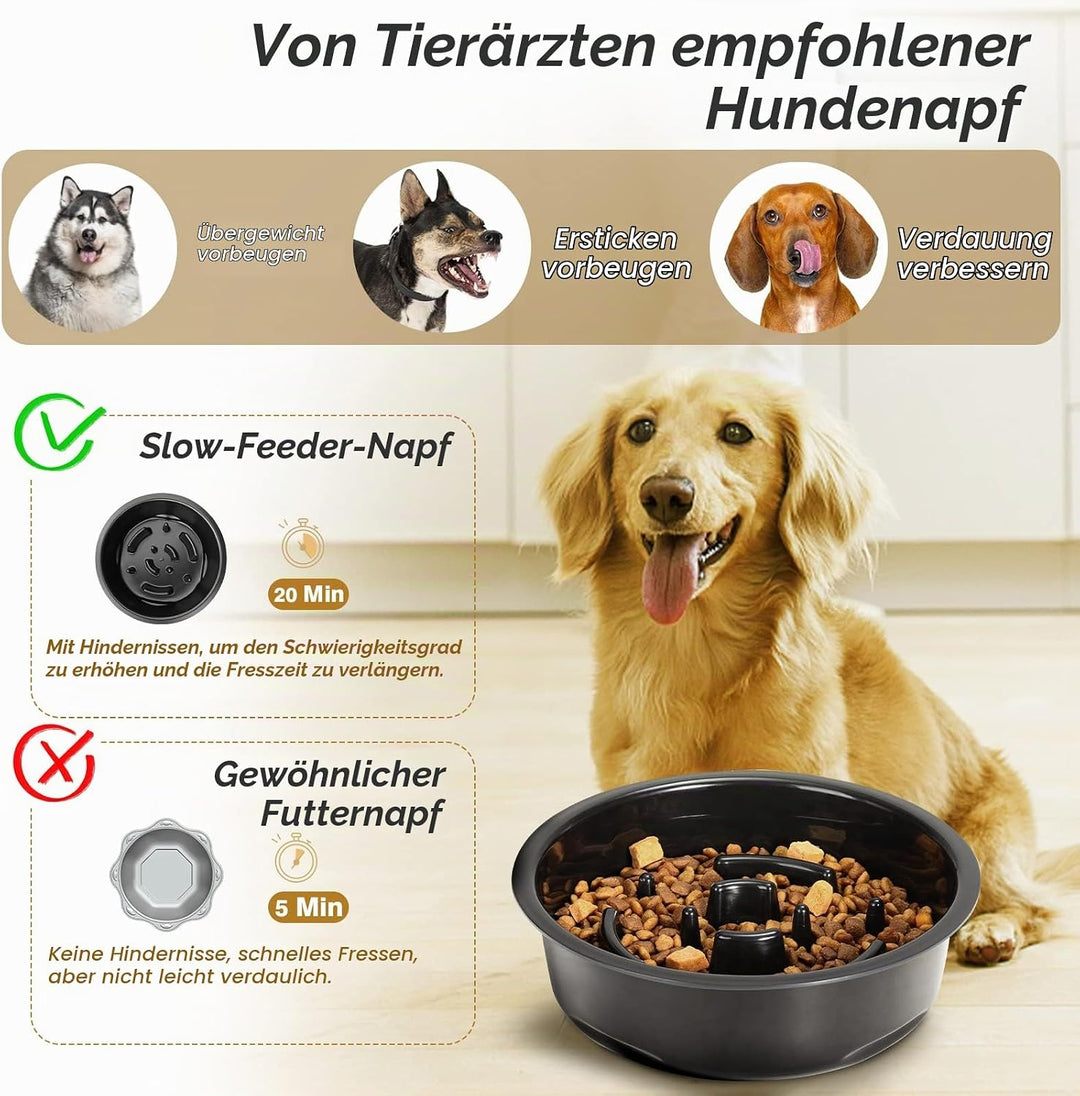 Lewondr Erhöht Hundenapf, 1000ml Edelstahl Hund Futternapf &amp; 1100ml Langsam Futternapf, 3 Höhenverst