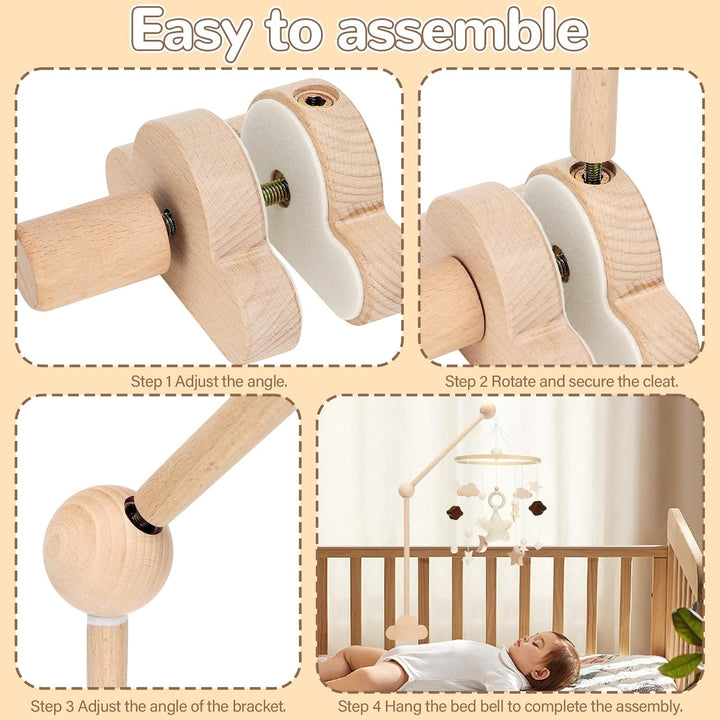 Baby Mobile Halterung für Babybett, Mobile Halterung Holz Wickeltisch, Abnehmbarer Baby-Mobile-Aufhä