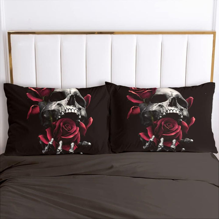 Luowei Totenkopf Bettwäsche 200x220 Gothic Skull Rosen Bettbezug Set Weiche Komfort Microfaser Bettw