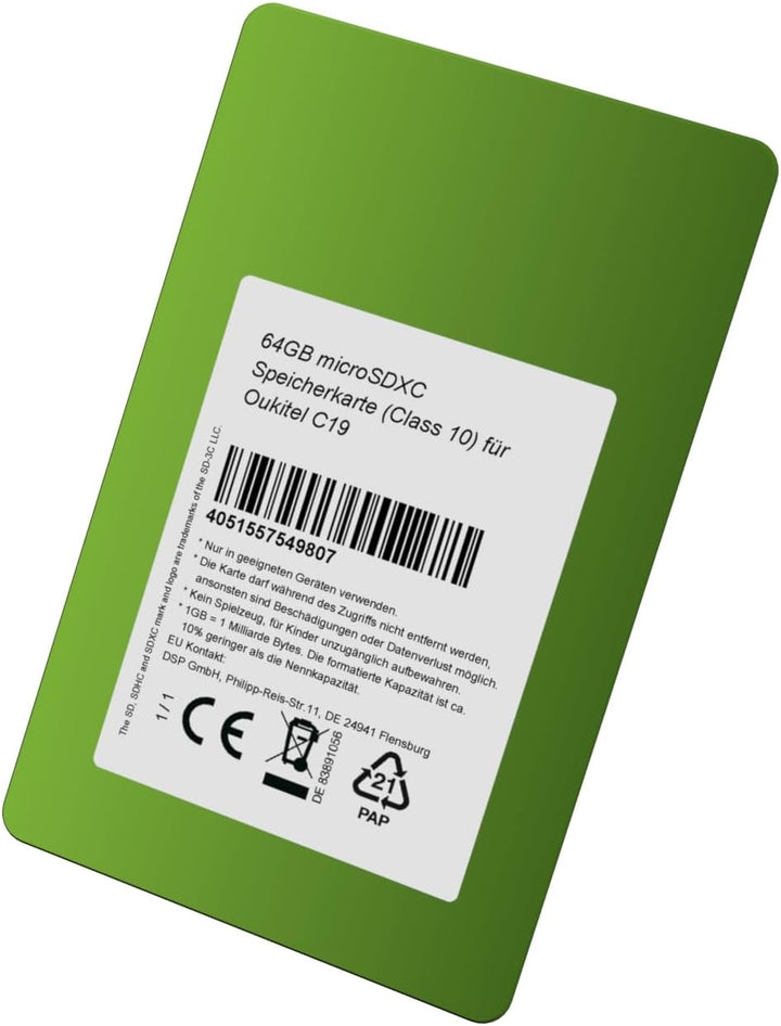 64GB microSDXC Speicherkarte (Class 10) für Oukitel C19