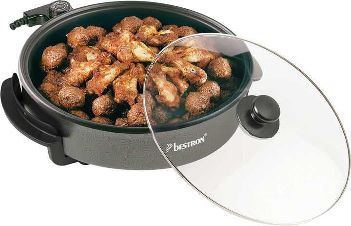 Bestron Elektrische Partypfanne, XL-Multifunktionspfanne Ø32cm mit Glasdeckel, Antihaftbeschichtet,