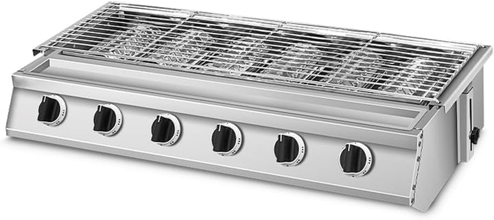 6 burner BBQ grill Outdoor Smokeless LPG Gas grill Stainless Steel Glass Shield Net Size 78cm*25cm A