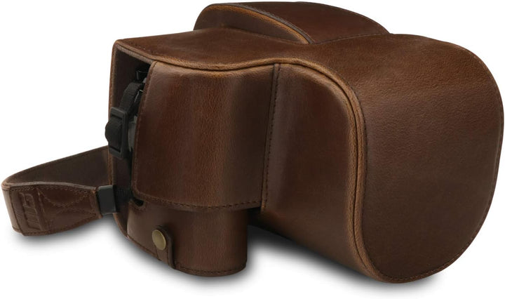 MegaGear MG1679 Ever Ready Leder Kameratasche mit Trageriemen kompatibel mit Leica V-Lux 5, Panasoni
