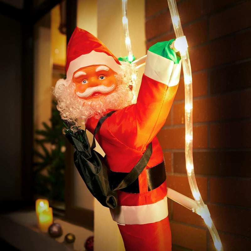 Monzana LED Weihnachtsmann Leiter XL 90cm für In-/Outdoor Timer 8 Leuchtfunktionen dimmbar Santa Cla