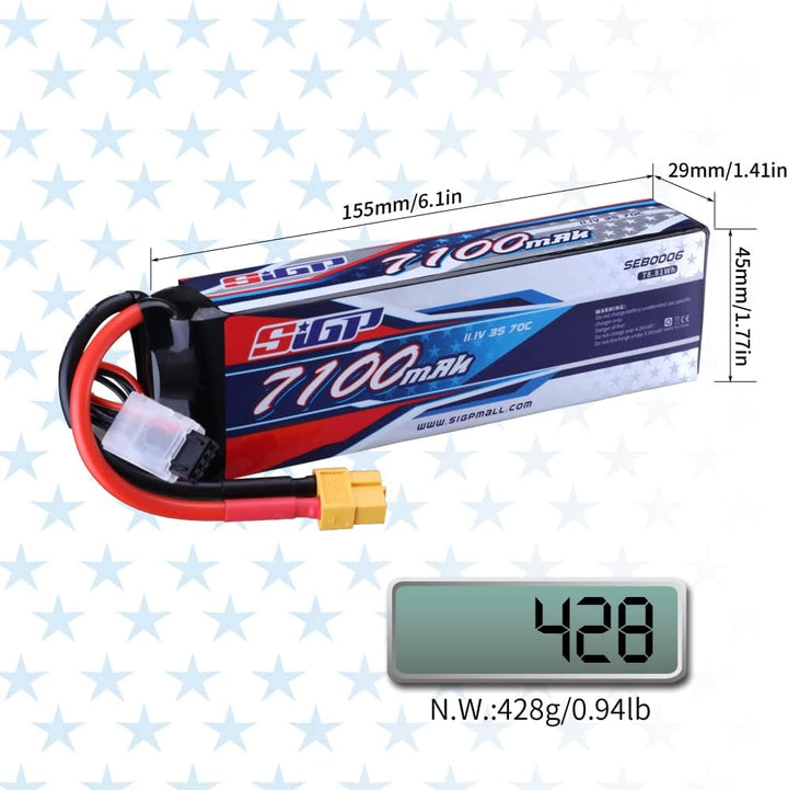 SIGP 3S 11,1V Lipo Akku 7100mAh 70C Soft Pack mit XT60 Anschluss für RC Auto Fahrzeuge LKW Tank Boot