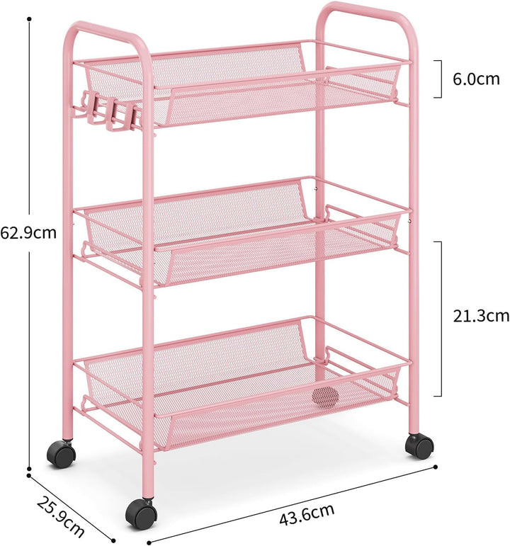 3-stöckiger Rollwagen, Multifunktionaler mobiler Küchenwagen für Bad, Küche & Waschküche. Rostbestän