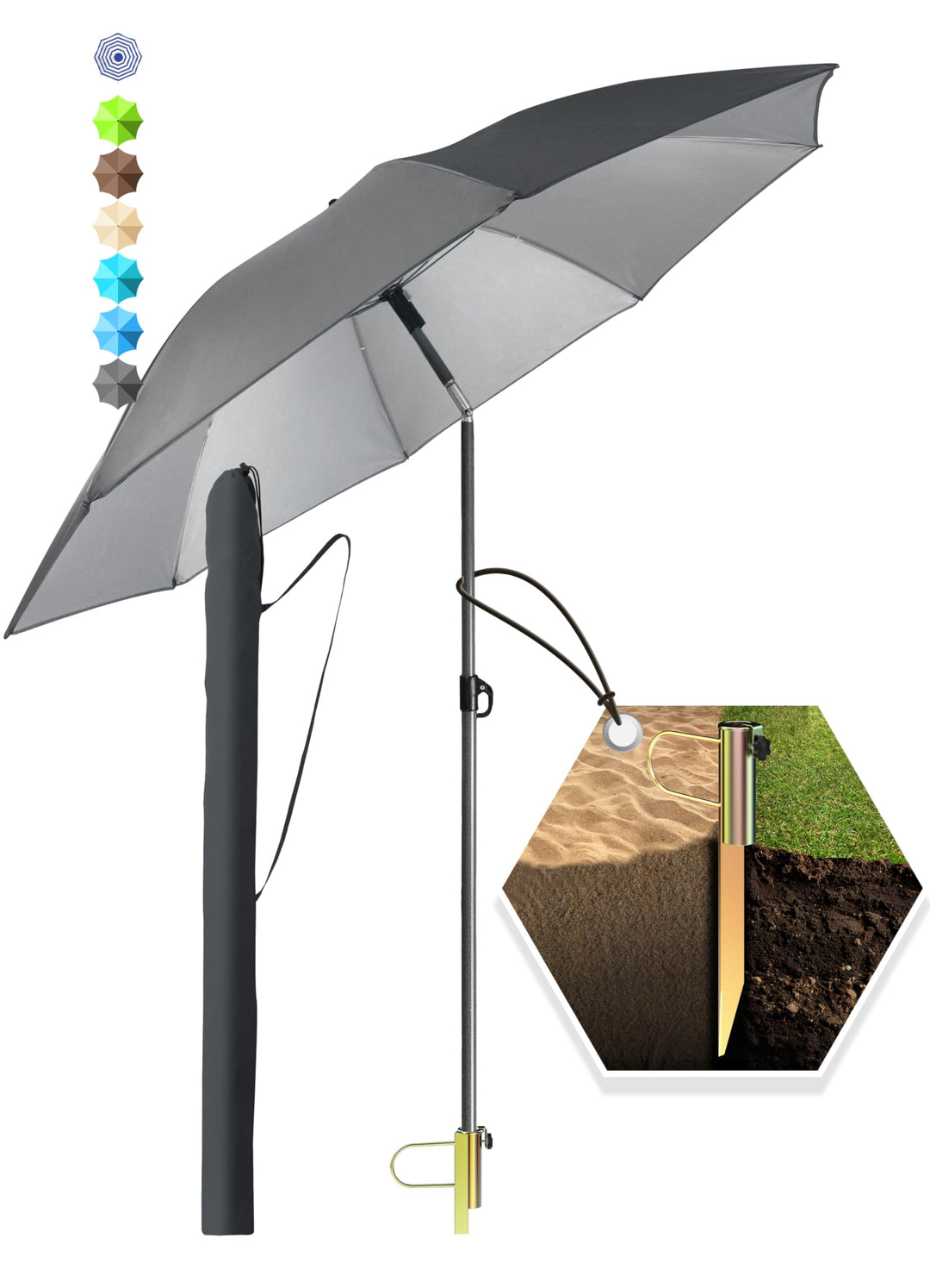 4smile SunnyJoy 3-IN-1 Set mit Sonnenschirm Strand in Anthrazit - Strandschirm windfest stabil 180 c