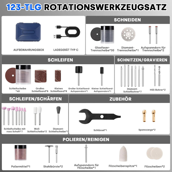 Enventor 8V Mini Multifunktionswerkzeug Akku, 2000 mAh, Rotationswerkzeug-Set, 5 Variable Geschwindi