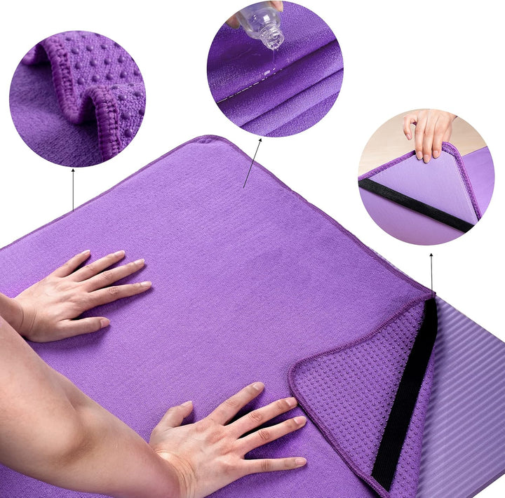 Polyte - Yoga Handtuch aus Mikrofaser mit Rutschfester Silikon Unterfläche und Elastischen Bändern,