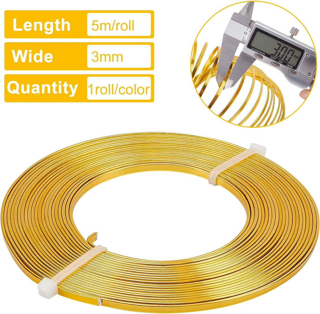 BENECREAT 20m 4 Farben Aluminium Flachdraht 3mm Breit Silber Gold Biegbarer Basteldraht Für Lünette,
