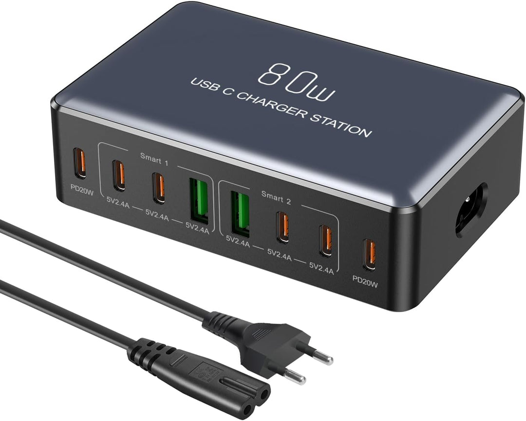 KitBox Mehrfach USB C Ladegerät Handy Schnellladegerät 70W Multi Ladestation mit 6* USB-C und 2* Min