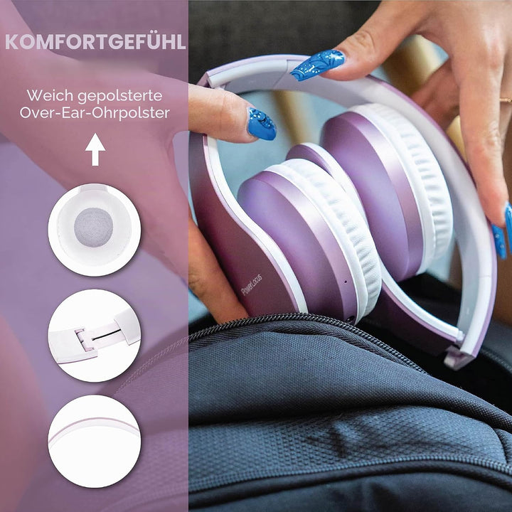 PowerLocus Bluetooth Over Ear Kopfhörer, Kabellose HiFi Stereo, Faltbare Kopfhörer mit Mikrofon, wei